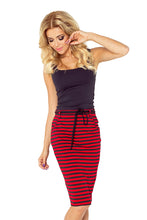 Load image into Gallery viewer, Numoco Skirt with pockets and drawstring - striped red-black 127-1