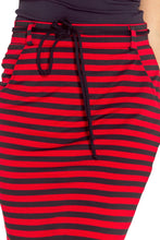 Load image into Gallery viewer, Skirt with pockets and drawstring - striped red-black 127-1