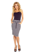 Load image into Gallery viewer, Skirt with pockets and drawstring - striped white-black 127-3