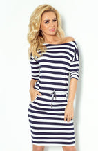 Load image into Gallery viewer, Sporty dress - Blue stripes 2x2cm 13-46
