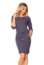 Load image into Gallery viewer, 13-97 Sports dress with binding and pockets - jeans with polka dots