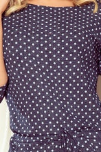 Load image into Gallery viewer, 13-97 Sports dress with binding and pockets - jeans with polka dots