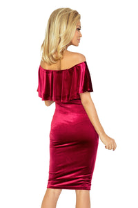 Dress with frill - velvet - Burgundy 138-3