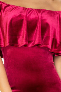 Dress with frill - velvet - Burgundy 138-3