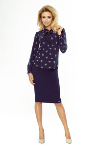 140-6 Blouse with bond - dark blue + flowers