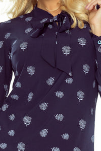 140-6 Blouse with bond - dark blue + flowers