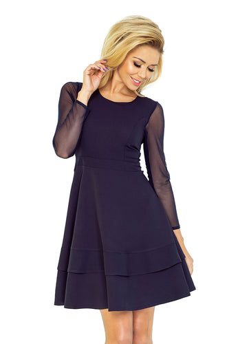 Dress with sleeves of tulle - navy blue 141-1