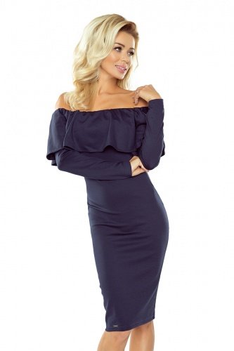 Dress with frill - Long Sleeve - Navy Blue 156-1