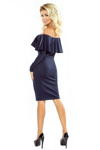 Dress with frill - Long Sleeve - Navy Blue 156-1