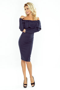 Dress with frill - Long Sleeve - Navy Blue 156-1