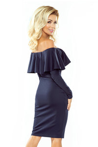 Dress with frill - Long Sleeve - Navy Blue 156-1
