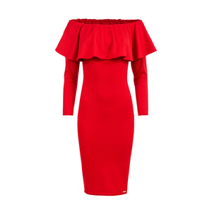 Dress with frill - Long Sleeve - red 156-2