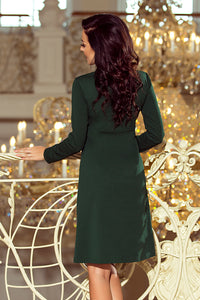 158-3 OLA trapezoidal dress with a binding at the neck - DARK GREEN