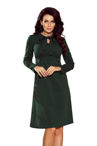 158-3 OLA trapezoidal dress with a binding at the neck - DARK GREEN