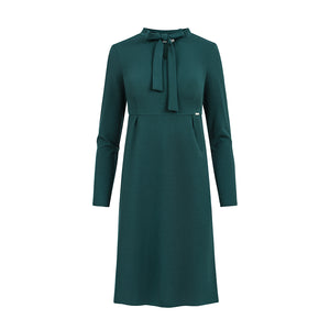 158-3 OLA trapezoidal dress with a binding at the neck - DARK GREEN