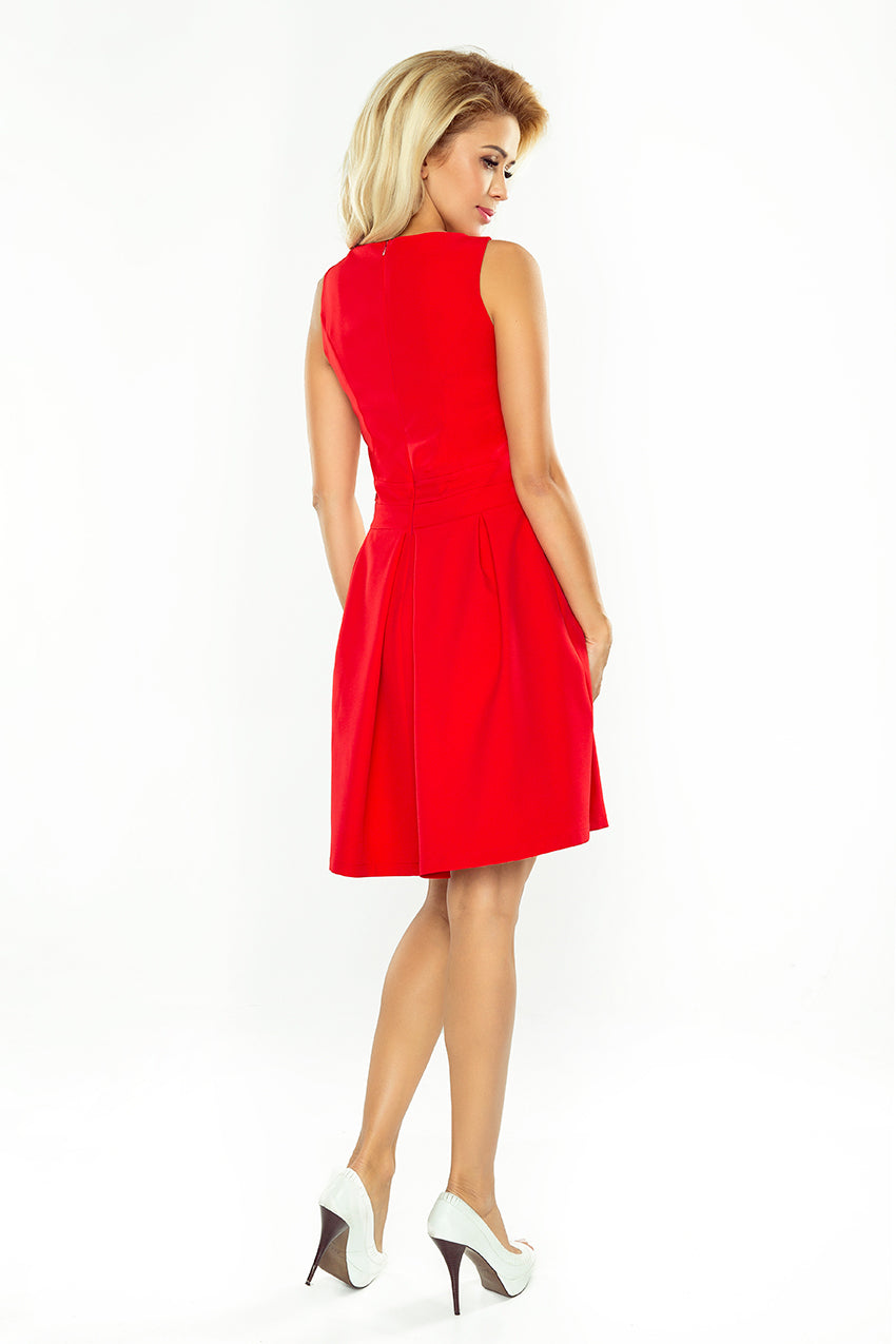 Dress with neckline and pockets - red 160-3