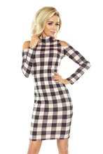 Load image into Gallery viewer, 165-1 Dress in black and pink check with semi-golf and holes on the shoulders