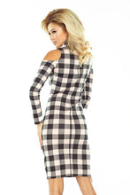 Load image into Gallery viewer, 165-1 Dress in black and pink check with semi-golf and holes on the shoulders