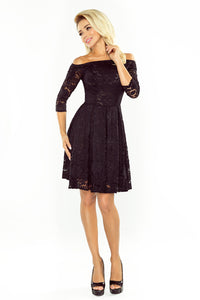 168-1 Dress with bare shoulders - black lace