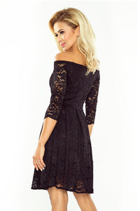 168-1 Dress with bare shoulders - black lace