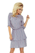 Load image into Gallery viewer, 182-2 TINA Dress with two flounces - light gray + neon patterns