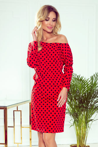 Numoco 189-8 Sports dress with neckline at the back - red + black polka dots