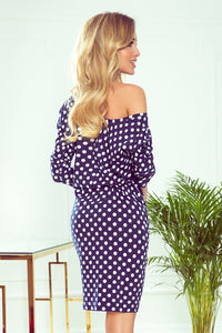 Numoco 189-9 Sports dress with neckline at the back - navy blue + white polka dots