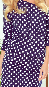 Numoco 189-9 Sports dress with neckline at the back - navy blue + white polka dots