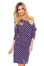 Load image into Gallery viewer, Numoco 189-9 Sports dress with neckline at the back - navy blue + white polka dots