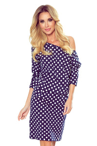 Numoco 189-9 Sports dress with neckline at the back - navy blue + white polka dots