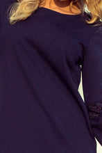 Cargar imagen en el visor de la galería, Numoco 190-6 MARGARET dress with lace on the sleeves - Navy Blue