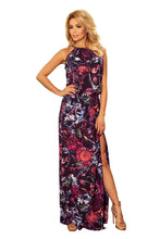 Load image into Gallery viewer, 191-1 Long dress tied at the neck - purple flowers