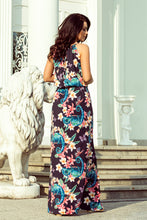 Load image into Gallery viewer, 191-3 Long dress tied at the neck - chameleons and flowers