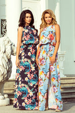 Load image into Gallery viewer, 191-3 Long dress tied at the neck - chameleons and flowers