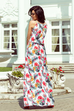 Load image into Gallery viewer, 191-4 Long dress tied at the neck - flowers on a white background
