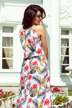 Load image into Gallery viewer, 191-4 Long dress tied at the neck - flowers on a white background