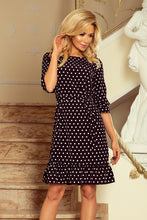 Load image into Gallery viewer, 193-1 MAYA Dress with flounces and belt - black + white polka dots