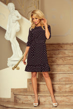 Load image into Gallery viewer, 193-1 MAYA Dress with flounces and belt - black + white polka dots