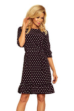 Load image into Gallery viewer, 193-1 MAYA Dress with flounces and belt - black + white polka dots