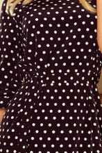 Load image into Gallery viewer, 193-1 MAYA Dress with flounces and belt - black + white polka dots