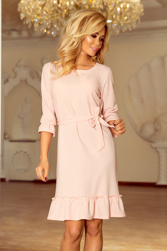 193-2 MAYA Dress with flounces and belt - pastel pink