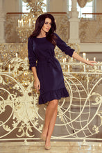Load image into Gallery viewer, 193-3 MAYA Dress with flounces and belt - navy blue