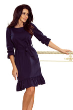 Load image into Gallery viewer, 193-3 MAYA Dress with flounces and belt - navy blue
