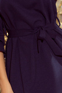 193-3 MAYA Dress with flounces and belt - navy blue