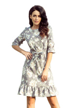 Load image into Gallery viewer, 193-4 MAYA Dress with flounces and belt - bright flowers + gray