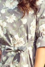 Load image into Gallery viewer, 193-4 MAYA Dress with flounces and belt - bright flowers + gray