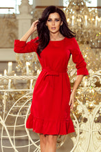 Load image into Gallery viewer, 193-6 MAYA Dress with flounces and belt - red