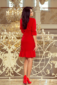 193-6 MAYA Dress with flounces and belt - red