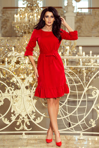 193-6 MAYA Dress with flounces and belt - red