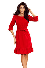 Load image into Gallery viewer, 193-6 MAYA Dress with flounces and belt - red